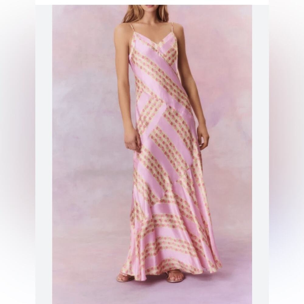 LOVESHACKFANCY Azalea Satin Maxi Silk Floral Dress Small